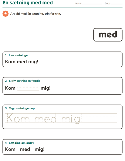 Forhåndsvisning af De hyppigste ord-arbejdsark til Børnehaveklasse