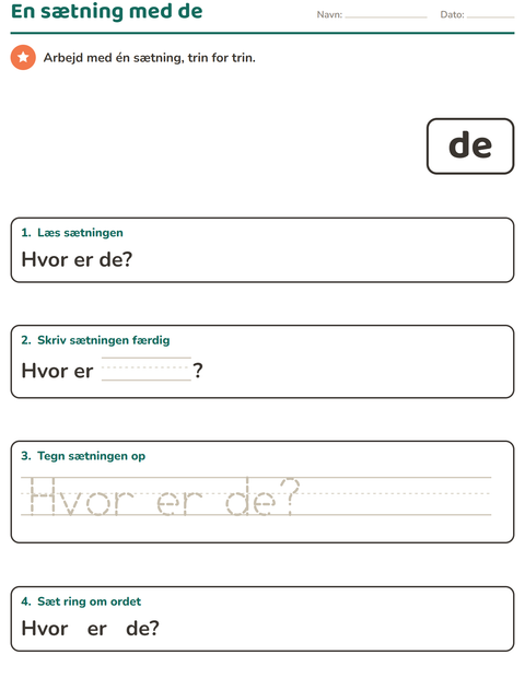 Forhåndsvisning af De hyppigste ord-arbejdsark til Børnehaveklasse