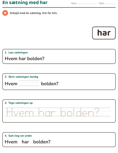 Forhåndsvisning af De hyppigste ord-arbejdsark til Børnehaveklasse
