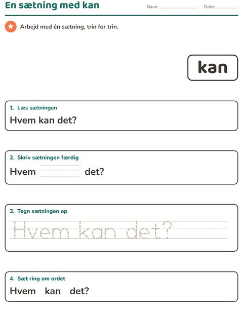 Forhåndsvisning af De hyppigste ord-arbejdsark til Børnehaveklasse