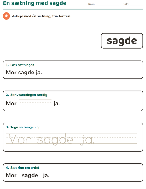 Forhåndsvisning af De hyppigste ord-arbejdsark til Børnehaveklasse
