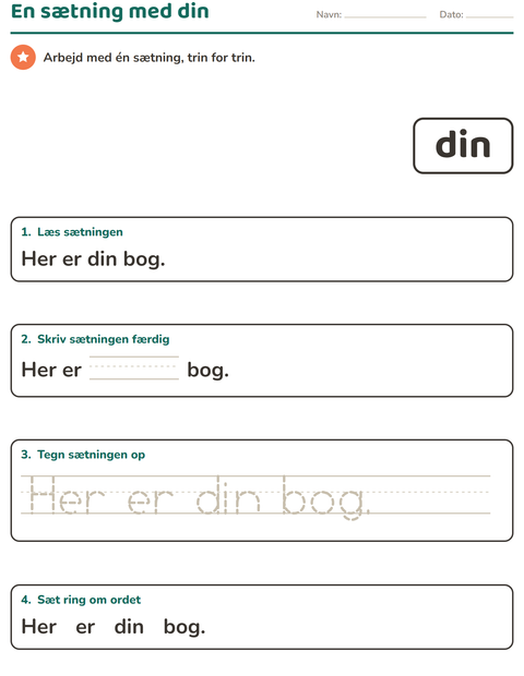 Forhåndsvisning af De hyppigste ord-arbejdsark til Børnehaveklasse