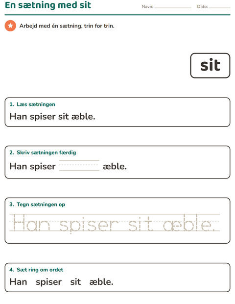 Forhåndsvisning af De hyppigste ord-arbejdsark til Børnehaveklasse