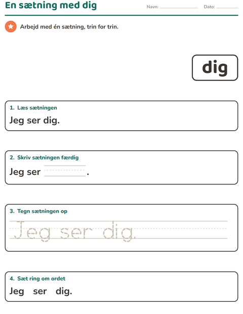 Forhåndsvisning af De hyppigste ord-arbejdsark til Børnehaveklasse
