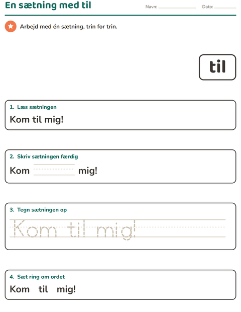 Forhåndsvisning af De hyppigste ord-arbejdsark til Børnehaveklasse