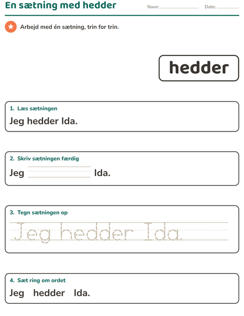 Forhåndsvisning af De hyppigste ord-arbejdsark til Børnehaveklasse