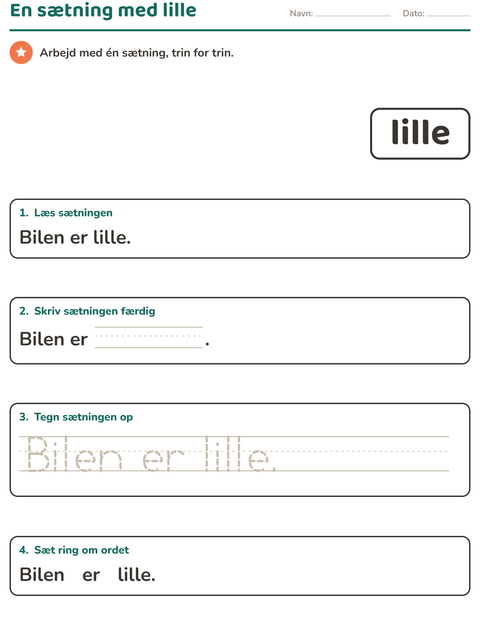 Forhåndsvisning af De hyppigste ord-arbejdsark til Børnehaveklasse