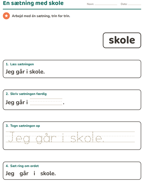 Forhåndsvisning af De hyppigste ord-arbejdsark til Børnehaveklasse