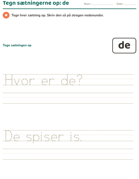 Forhåndsvisning af De hyppigste ord-arbejdsark til Børnehaveklasse