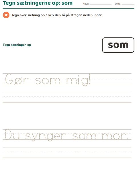 Forhåndsvisning af De hyppigste ord-arbejdsark til Børnehaveklasse
