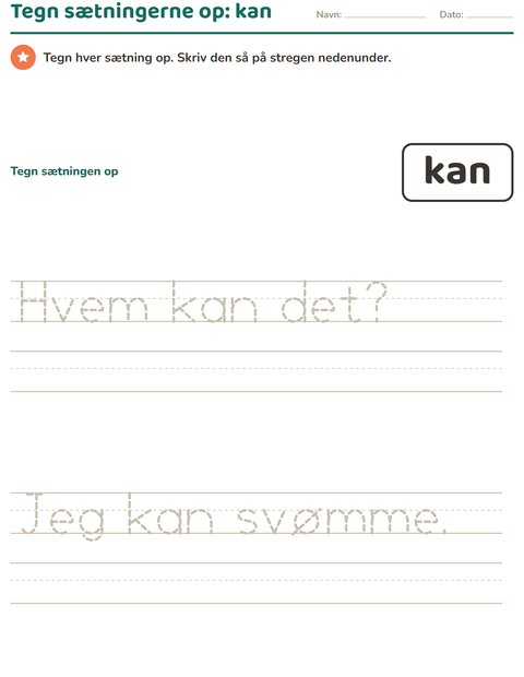 Forhåndsvisning af De hyppigste ord-arbejdsark til Børnehaveklasse