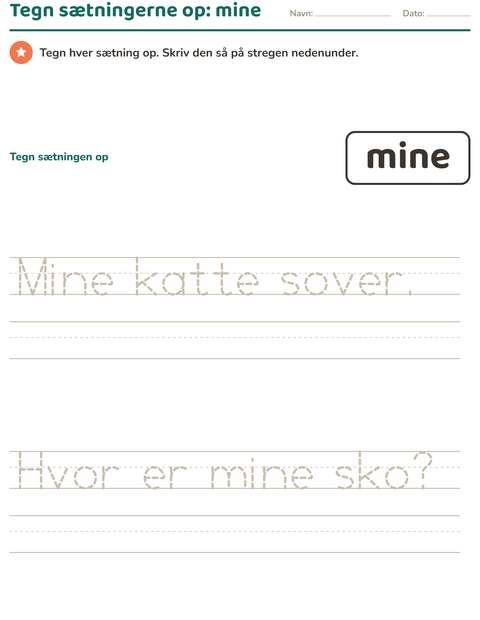 Forhåndsvisning af De hyppigste ord-arbejdsark til Børnehaveklasse