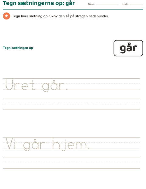 Forhåndsvisning af De hyppigste ord-arbejdsark til Børnehaveklasse