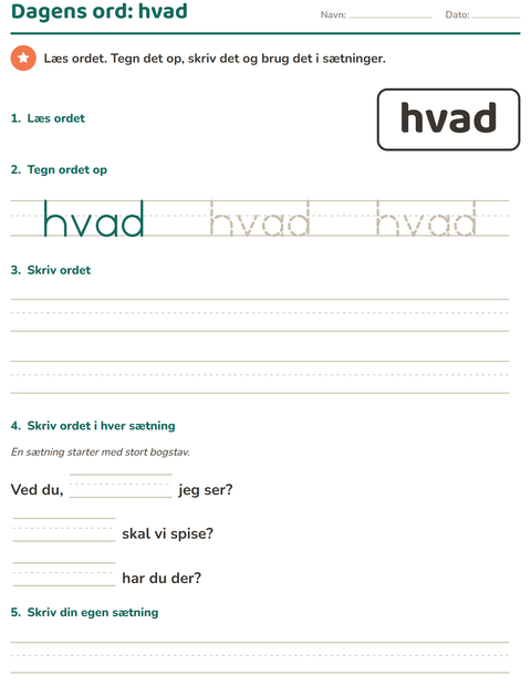 Forhåndsvisning af De hyppigste ord-arbejdsark til Børnehaveklasse
