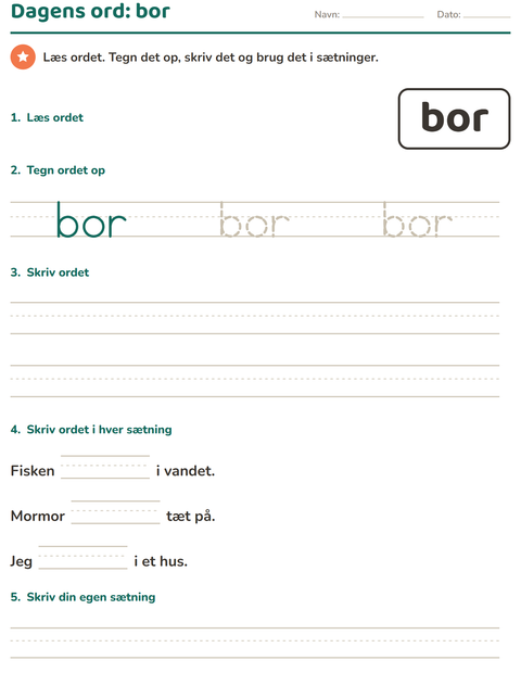 Forhåndsvisning af De hyppigste ord-arbejdsark til Børnehaveklasse