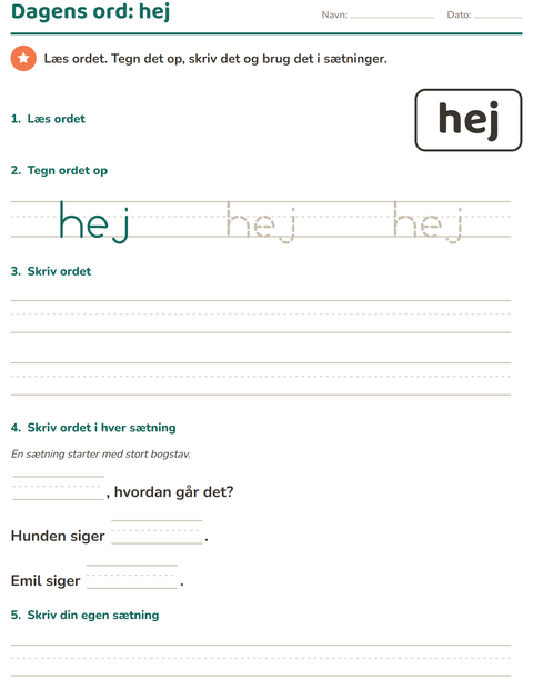 Forhåndsvisning af De hyppigste ord-arbejdsark til Børnehaveklasse