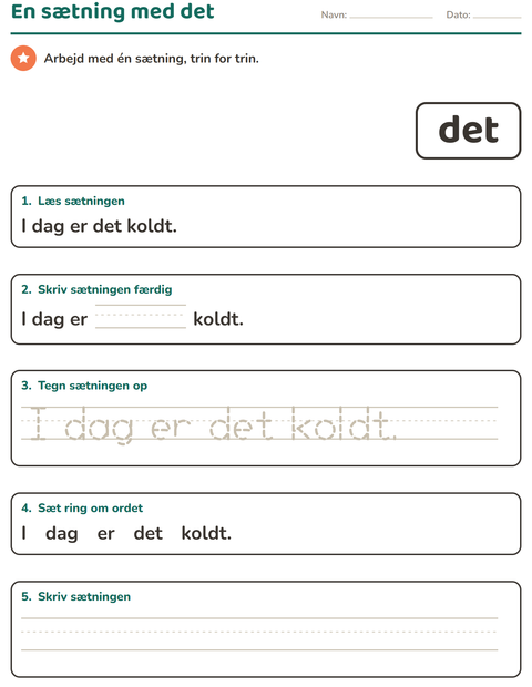 Forhåndsvisning af De hyppigste ord-arbejdsark til Børnehaveklasse