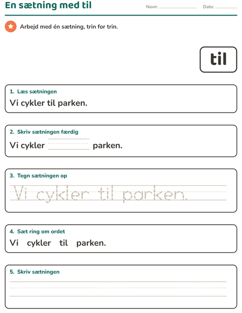 Forhåndsvisning af De hyppigste ord-arbejdsark til Børnehaveklasse