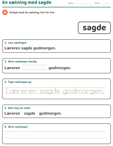 Forhåndsvisning af De hyppigste ord-arbejdsark til Børnehaveklasse