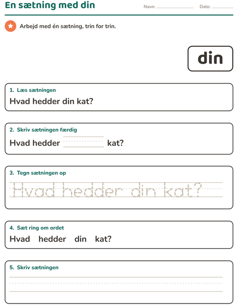 Forhåndsvisning af De hyppigste ord-arbejdsark til Børnehaveklasse