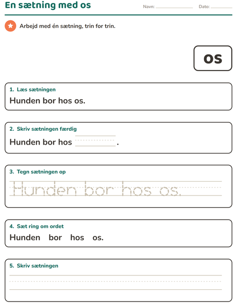 Forhåndsvisning af De hyppigste ord-arbejdsark til Børnehaveklasse