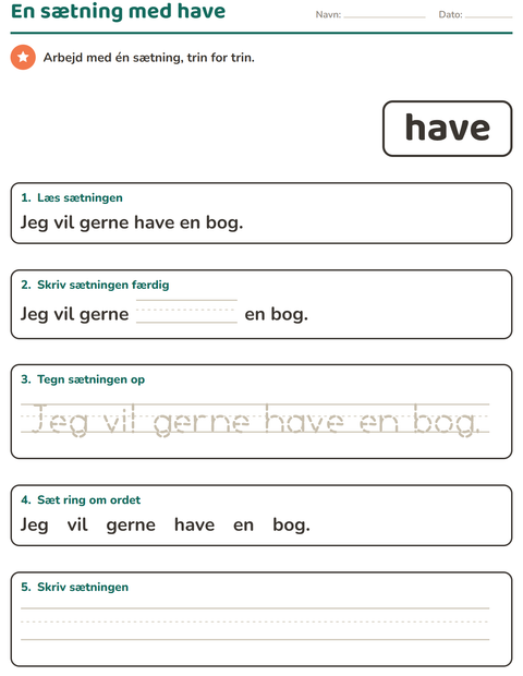 Forhåndsvisning af De hyppigste ord-arbejdsark til Børnehaveklasse