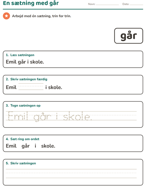 Forhåndsvisning af De hyppigste ord-arbejdsark til Børnehaveklasse