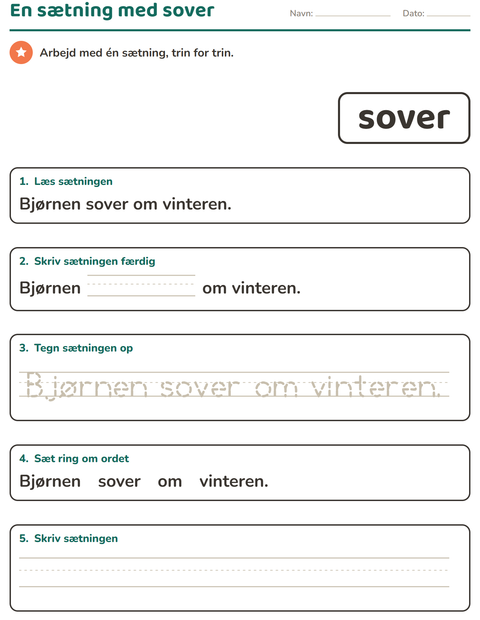 Forhåndsvisning af De hyppigste ord-arbejdsark til Børnehaveklasse