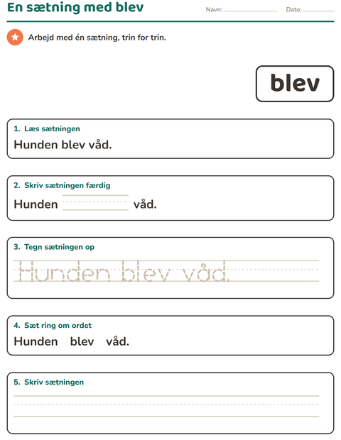 Forhåndsvisning af De hyppigste ord-arbejdsark til Børnehaveklasse