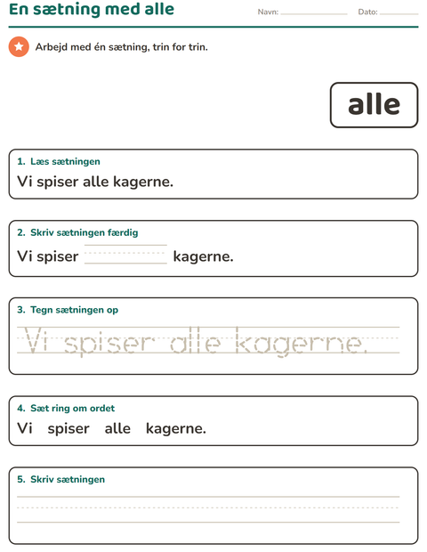 Forhåndsvisning af De hyppigste ord-arbejdsark til Børnehaveklasse