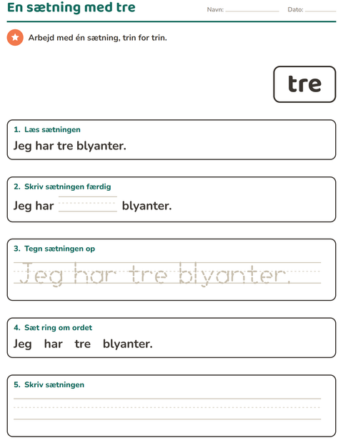 Forhåndsvisning af De hyppigste ord-arbejdsark til Børnehaveklasse