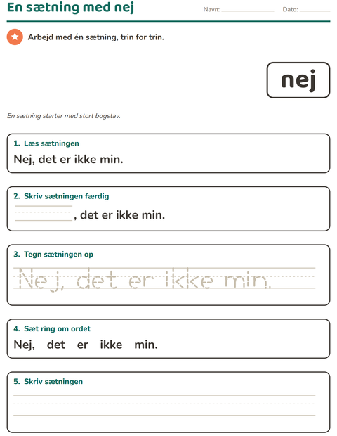 Forhåndsvisning af De hyppigste ord-arbejdsark til Børnehaveklasse