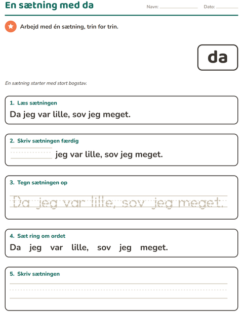 Forhåndsvisning af De hyppigste ord-arbejdsark til Børnehaveklasse