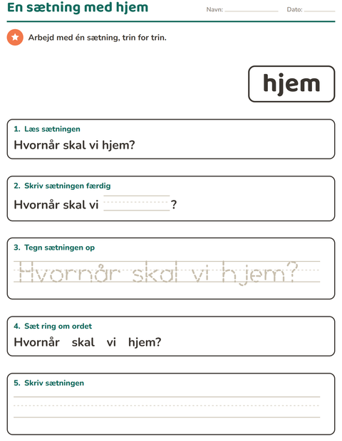 Forhåndsvisning af De hyppigste ord-arbejdsark til Børnehaveklasse