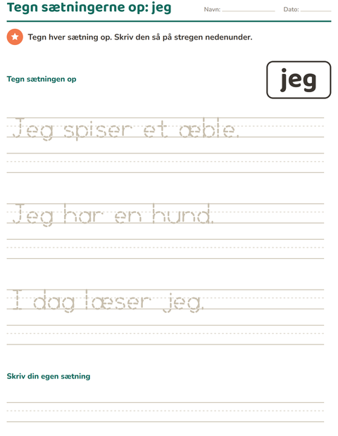 Forhåndsvisning af De hyppigste ord-arbejdsark til Børnehaveklasse