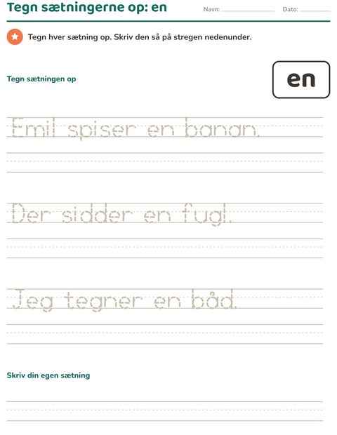 Forhåndsvisning af De hyppigste ord-arbejdsark til Børnehaveklasse