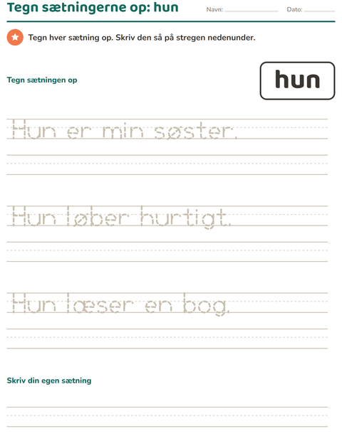 Forhåndsvisning af De hyppigste ord-arbejdsark til Børnehaveklasse