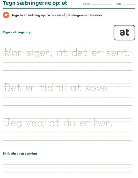 Forhåndsvisning af De hyppigste ord-arbejdsark til Børnehaveklasse