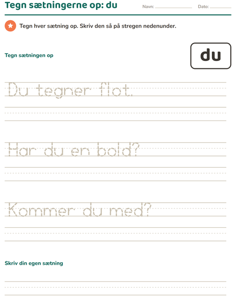 Forhåndsvisning af De hyppigste ord-arbejdsark til Børnehaveklasse