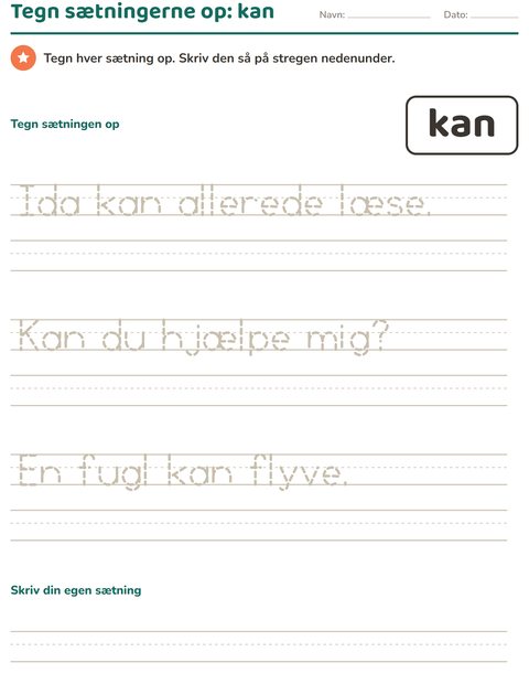 Forhåndsvisning af De hyppigste ord-arbejdsark til Børnehaveklasse