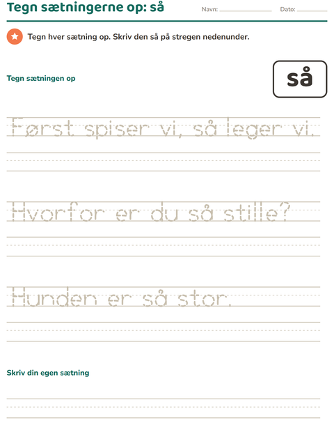 Forhåndsvisning af De hyppigste ord-arbejdsark til Børnehaveklasse