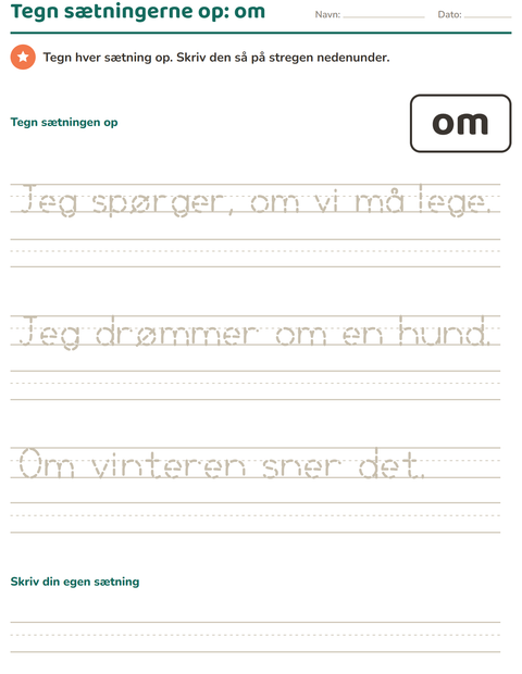 Forhåndsvisning af De hyppigste ord-arbejdsark til Børnehaveklasse