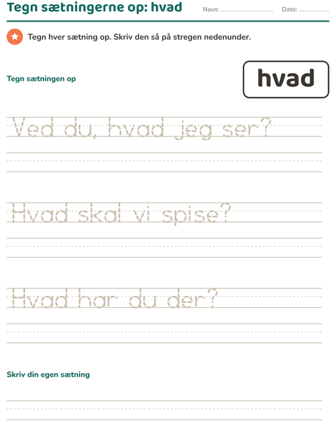 Forhåndsvisning af De hyppigste ord-arbejdsark til Børnehaveklasse