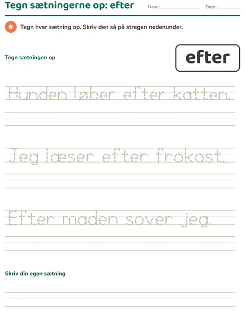 Forhåndsvisning af De hyppigste ord-arbejdsark til Børnehaveklasse