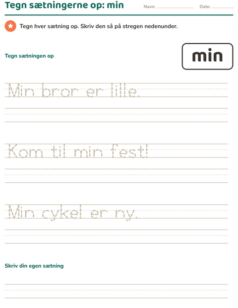 Forhåndsvisning af De hyppigste ord-arbejdsark til Børnehaveklasse
