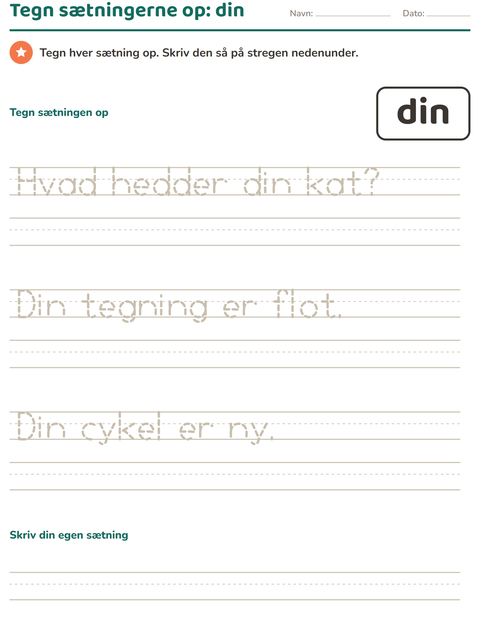 Forhåndsvisning af De hyppigste ord-arbejdsark til Børnehaveklasse