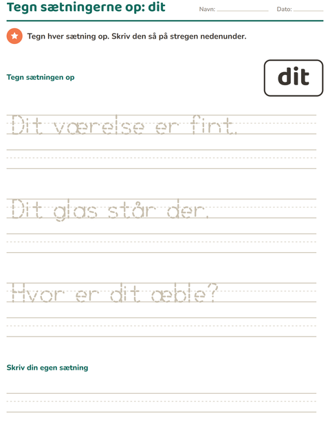 Forhåndsvisning af De hyppigste ord-arbejdsark til Børnehaveklasse