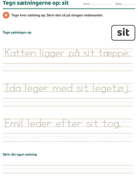 Forhåndsvisning af De hyppigste ord-arbejdsark til Børnehaveklasse