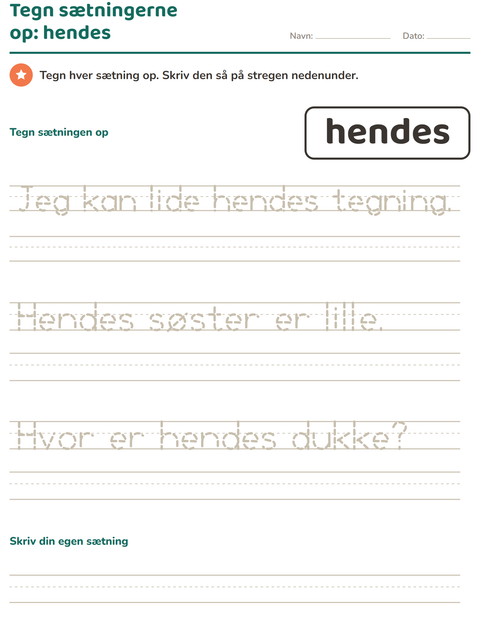 Forhåndsvisning af De hyppigste ord-arbejdsark til Børnehaveklasse