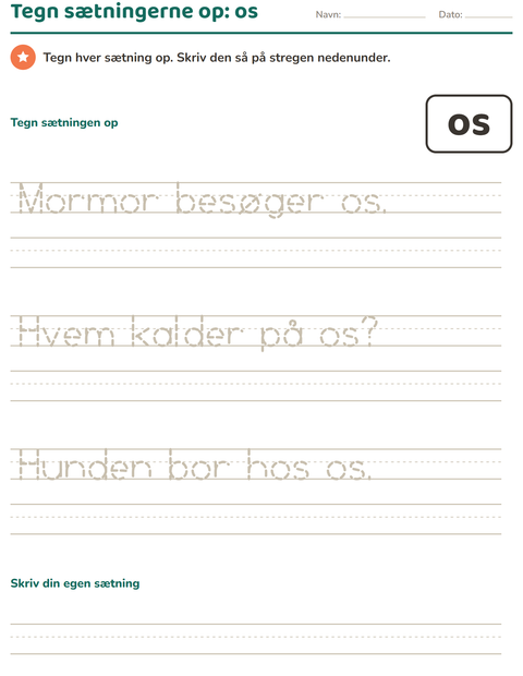 Forhåndsvisning af De hyppigste ord-arbejdsark til Børnehaveklasse